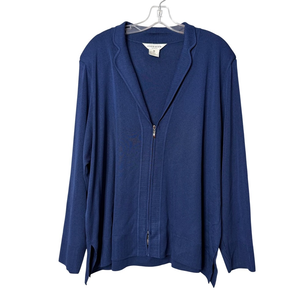 Misook Cardigan Woman 3X Blue Two Way Zip Front Slinky Knit Sweater